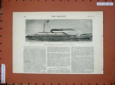 Old Antique Print 1878 Sea-Going Cellular Pontoon Gun Boat Torpedo Steel 19th