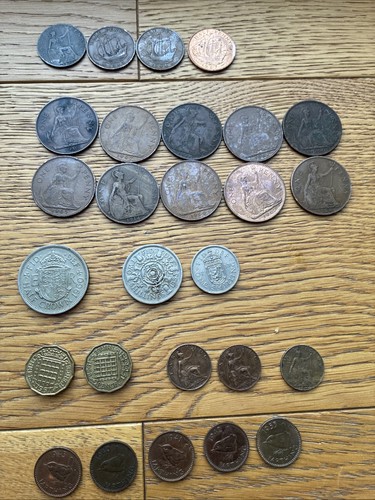 Half pennies coins old - old, english