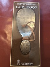 Copy Of Original Norwegian Pewter Lapp Spoon With Leather Loop New In Box 