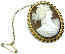Antique Victorian 9ct Gold Cameo Brooch Carved Shell beautiful
