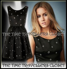 NEW KATE MOSS TOPSHOP LTD ED 1 0F 500 MADE BLACK DIAMANTE 50s DRESS UK 6 34 £250