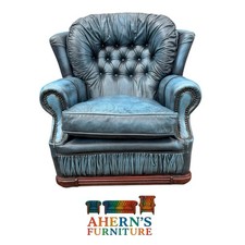 Vintage Blue Leather Chesterfield  Chair FREE DELIVERY