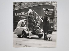 Heinkel Trojan Microcar Bubblecar Rich Woman Fur Stole Hat Pug Dog c1960s Photo