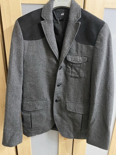 Mens blazer grey with faux - with,