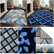 Duck egg blue 3D Shaggy Rugs For Living Room Multi Coloured High Pile Soft