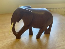 Beautiful Vintage Hand Carved Wooden Elephant Figurine  - Collectable 17cm Long