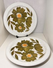 Vintage 1970's J&G Meakin Padua Olive Green Ceramic Dinner Plates x 2  Stoneware
