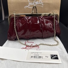 Christian Louboutin Loubis Red Patent Evening Clutch Bag Shoe Clasp Gold Strap