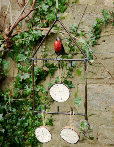 Metal robin bird feeder garden - metal,