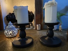 Dark Grey candle holder Pedestal Stand For Pillar Candle Pair X 2