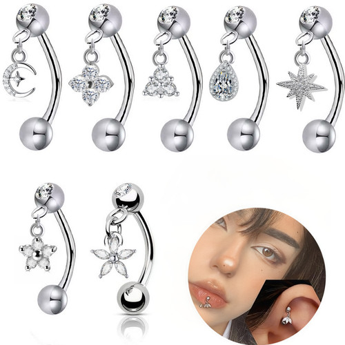 Curved barbell eyebrow bar - eyebrow, cz