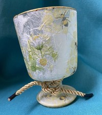 Glass Decoupage Bee Print Tea Light Candle Holder Hand Crafted Unique 