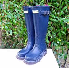 Hunter Balmoral II Commando Size 5 Vibram Stitched Sole Wellingtons Tall Navy