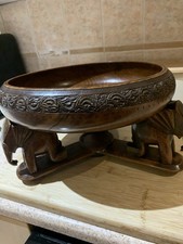 Large  vintage  Hand Carved  Large Bowl Sits On Kneeling Elephant