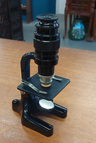 Vintage microscope with case - microscope,
