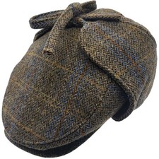 Unisex Tweed Flat Cap with Foldable Ear Flaps 100% Wool Winter Hunting Hat