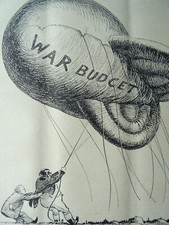1943 Original Print WW2 BARRAGE BALLOON - WAR BUDGET UNDER CONTROL