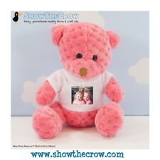 Personalised Photo 15cm Pink Waffle Teddy Bear with Photo, Gift, Keepsake