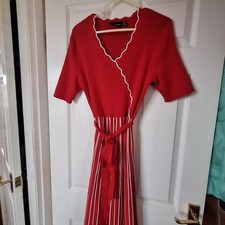QVC NINA LEONARD GREEN DRESS SIZE LARGE RED KNITTED DRESS STUNNING
