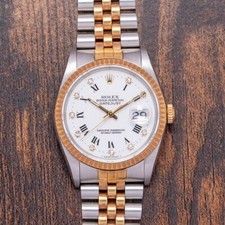 1991 Rolex Datejust 36mm White Roman 'Buckley' Diamond Dial Steel & Gold 16233