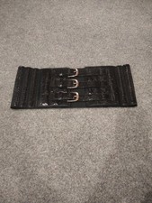 Ladies Waist Cincher Belt elasticated Black Silver Buckles Used