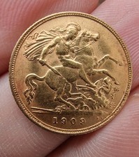 1909 King Edward VII 22ct Gold Half Sovereign Coin . Good Condition