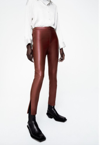 Zara red faux leather leggings - red,