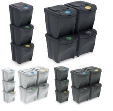 Large Stackable Kitchen Food Recycling Sorting Plastic Waste Bins Lids 20-100 L