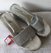 ?STUNNING NEW SILVER SPARKLY PLATFORM WEDGE SANDALS SIZE 41 Uk8?
