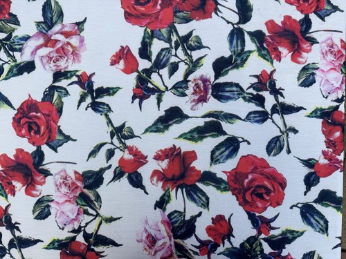 Red rose print cotton viscose - print,