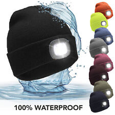 Waterproof Beanie Hat LED Light Rechargeable USB Long Lasting Warm Unisex 