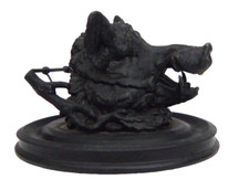 19th Century Novelty Boars Head Inkwell, Original Glass Inkwell & Wooden Plinth