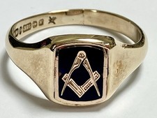 “9ct Yellow Gold & Enamel Masonic Swivel Gents Ring”