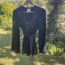 Rare Ossie Clark 70’s Kimono Wrap Jacket, Blouse Black Crepe And Silk Small 