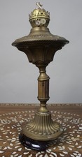 Antique Ribbed Glass and Brass Oil Lamp Font, c.1900