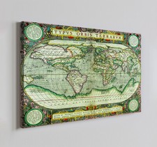 Vintage Green World Map Canvas