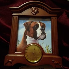 Simon Mendez & Danbury Mint Boxer Dog Wood Mantle Clock Pet Themed Decor Battery
