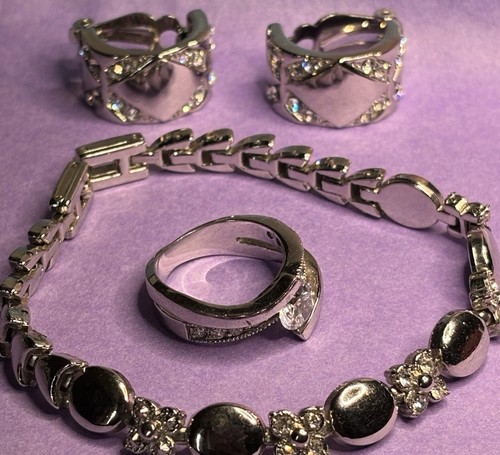 Silver tone clear rhinestone - tone,