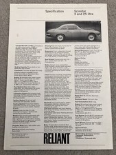 Reliant Scimitar 3 And 2.5 Litre Brochure/specification sheet
