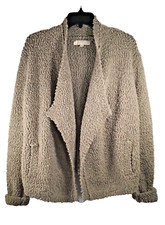 Ann Taylor LOFT Drapey Teddy Bear Texture Cardigan  M Wool Italian Yarn Mocha