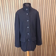 LL Bean Coat Jacket Black Loosefit Womens Large Hip Length Boiled Wool