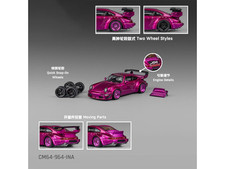 Porsche 964 Widebody Hot Pink Metallic with Extra Wheels and Wing 1/64