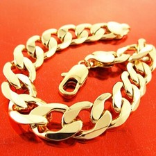24ct 24K Yellow Gold Plated Heavy Curb Ring links Bangle Bracelet L=9.0",624 UK