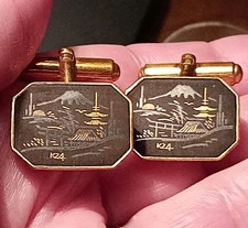 Vintage Japanese Damascene 24ct Gold Inlay Cufflinks