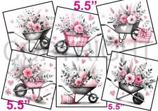 6 XL Card Toppers 5.5" Birthday Gardening Wheelbarrows Card Making/Tags FLAT