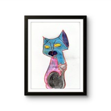  Abstract Blue Cat Painting