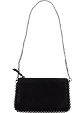 ZARA Black Suede Embellished Clutch Bag with Chain Strap and Beaded Accents