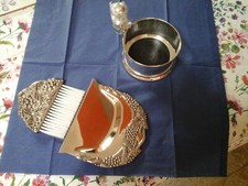 Silver Plated Wine Bottle Stand & Cork, Also Table Brush & Spade, Grape Design.
