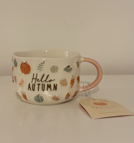 Hello autumn embossed mug - hello, 🍂