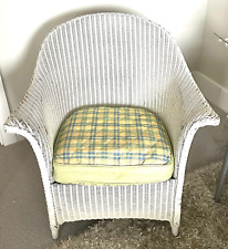 Vintage White Lloyd Loom Nursing Chair Coastal Cottage Sprung Seat Stylish